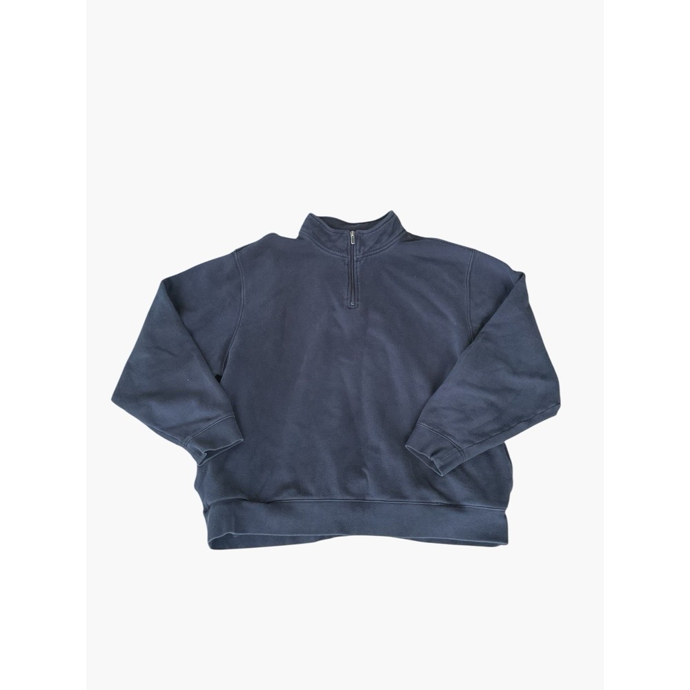 LL Bean Sweatshirt Mens XXL Navy Blue Pullover 1/4 Zip Pockets Mock Neck Logo